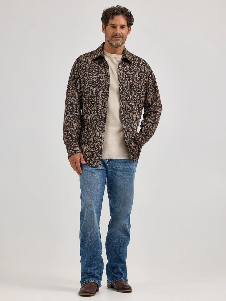Wrangler Men's Retro Premium Long Sleeve Western Snap Printed Shirt