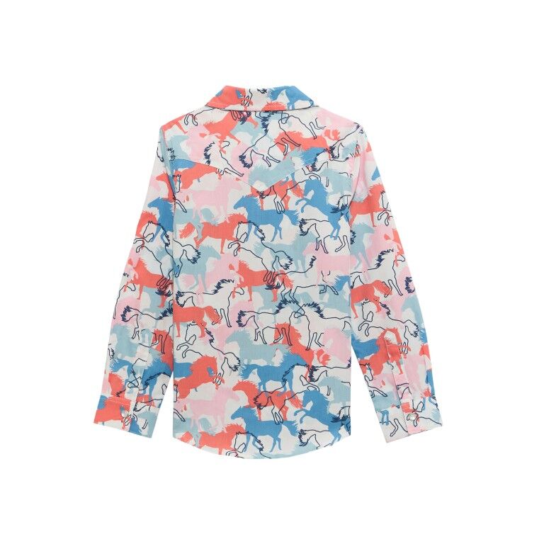 Wrangler Girl's Cowboy Horse Print Western Snap Shirt
