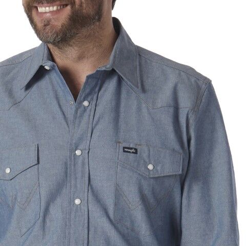 Wrangler Men's Authentic Cowboy Cut Work Shirt in Chambray