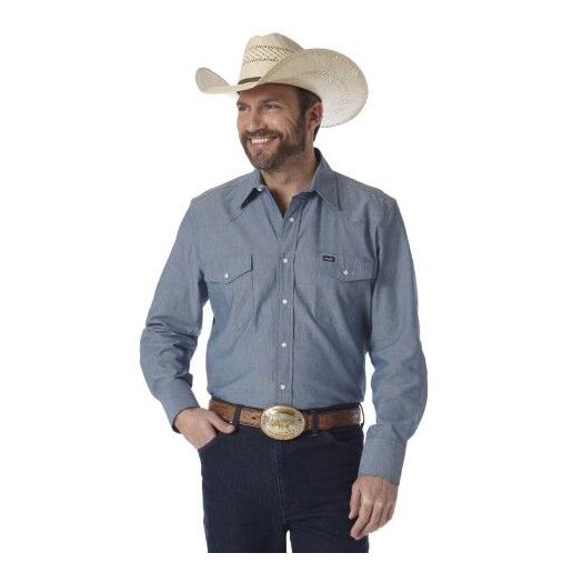 Wrangler Men's Authentic Cowboy Cut Work Shirt in Chambray