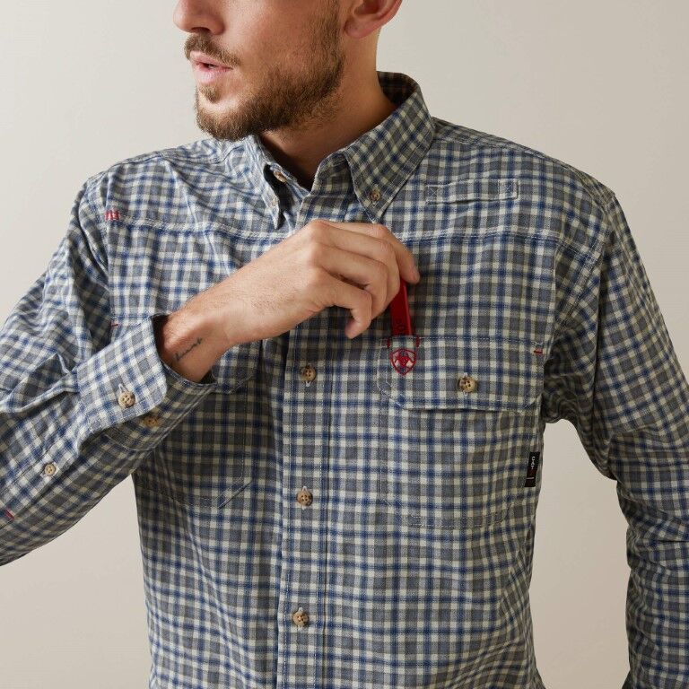 Ariat Men's FR Plaid Featherlight Work Shirt in Clear Sky Plaid