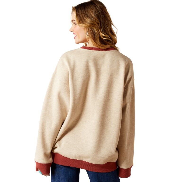 Ariat Women's Roughstock Oversized Crew Sweatshirt in Oatmeal Heather