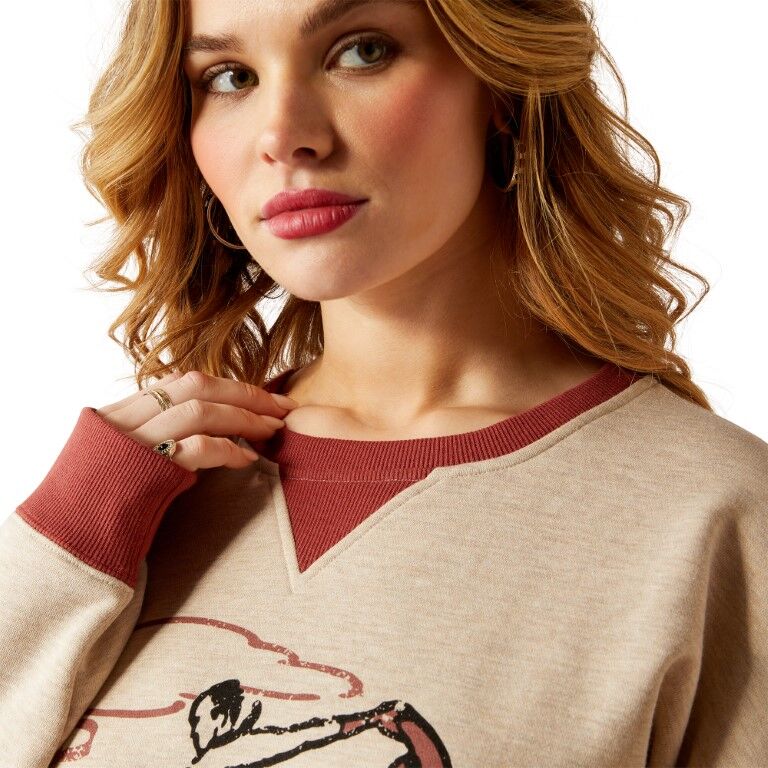 Ariat Women's Roughstock Oversized Crew Sweatshirt in Oatmeal Heather