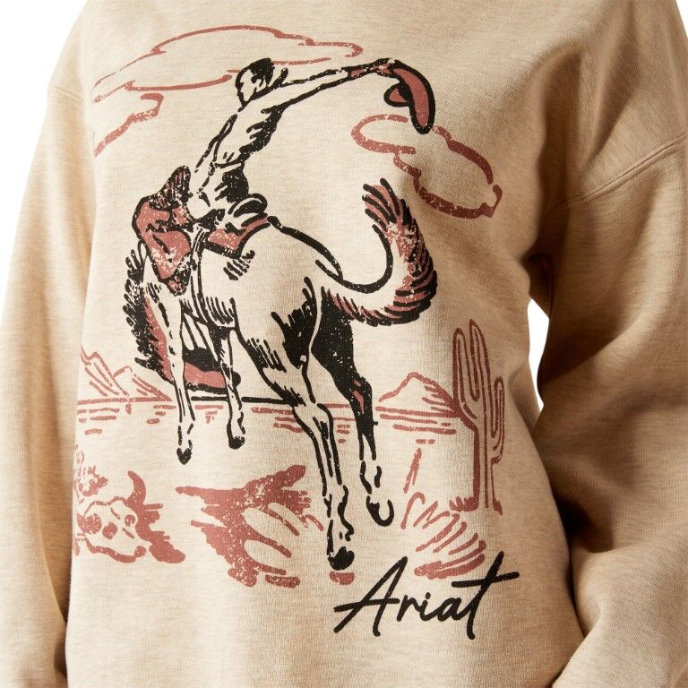 Ariat Women's Roughstock Oversized Crew Sweatshirt in Oatmeal Heather