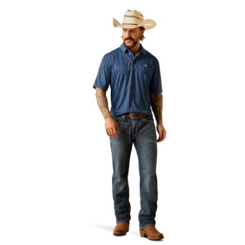 Ariat Men's All Over Print Polo in Blue Depths