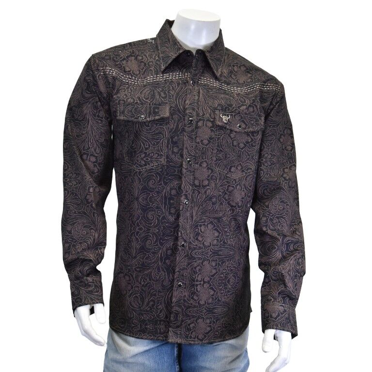 Cowboy Hardware Men's Tooled Floral Long Sleeve Snap Shirt