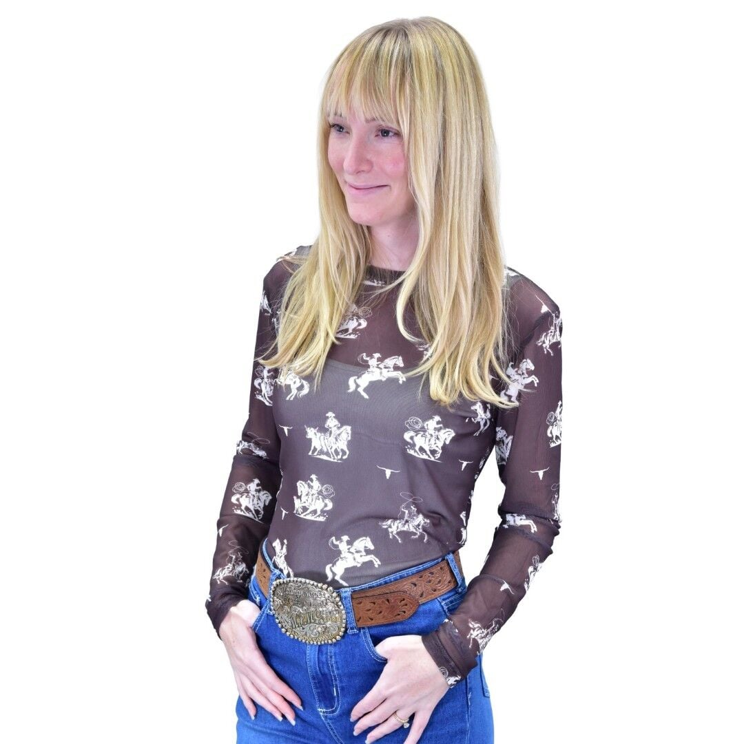Cowboy Hardware Women's Desert Bronce Long Sleeve Mesh Top
