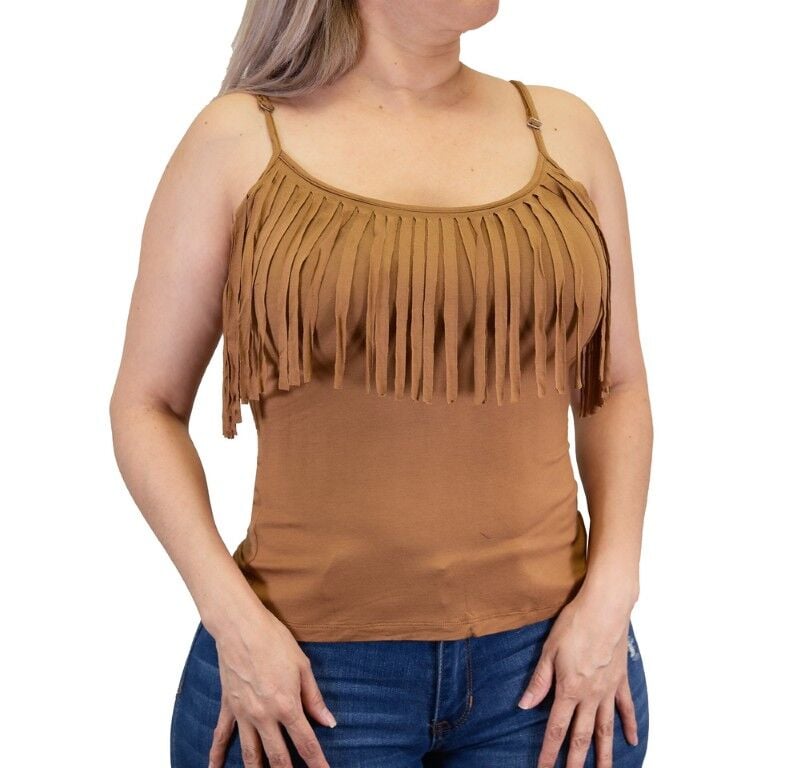 Cowboy Hardware Women's Slinky Knit Fringe Neck Tank Top