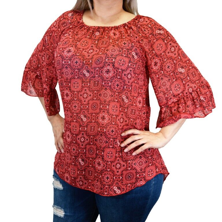 Cowboy Hardware Women's Vine Bandana Sleeve Top
