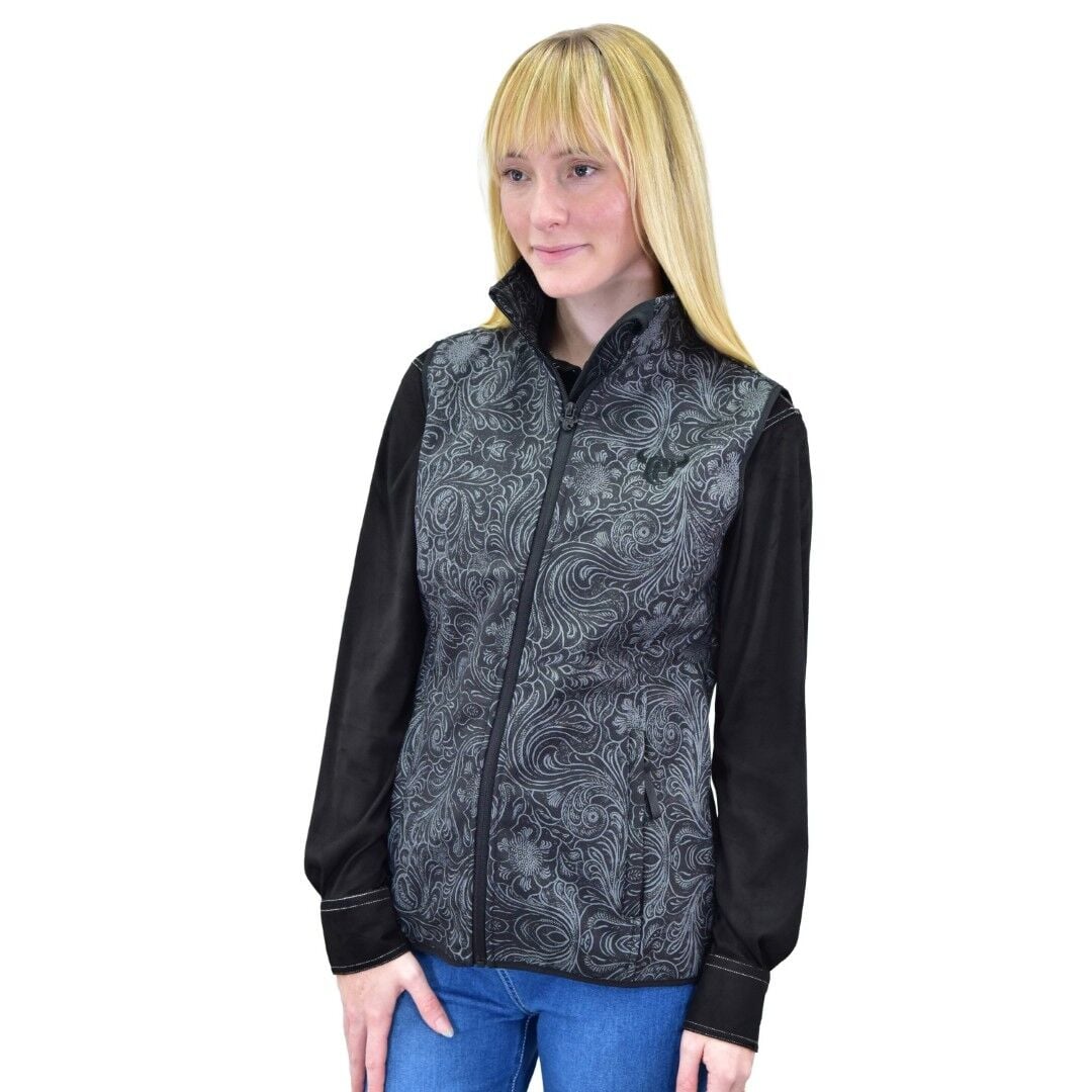 Cowboy Hardware Women's Tooled Floral Poly Shell Vest