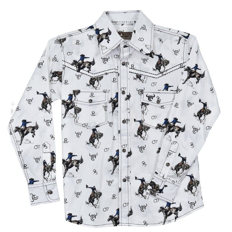 Cowboy Hardware Boy's Vintage Bronco Print Long Sleeve Shirt