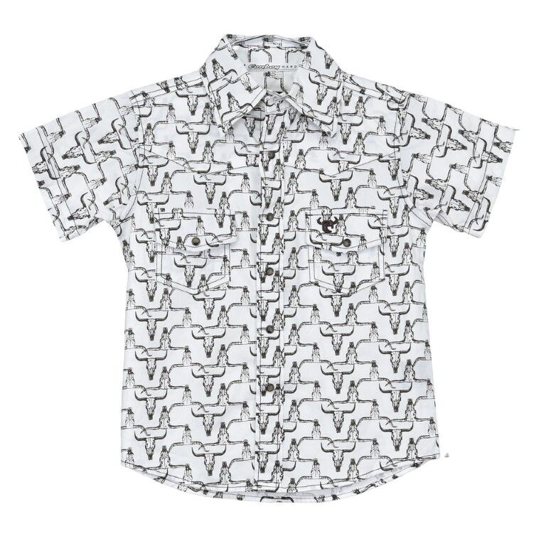 Cowboy Hardware Boy's Skull Pattern Short Sleeve Button Up Shirt