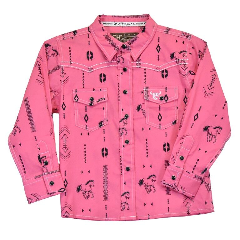 Cowboy Hardware Girl's Horse Aztec Long Sleeve Snap Shirt