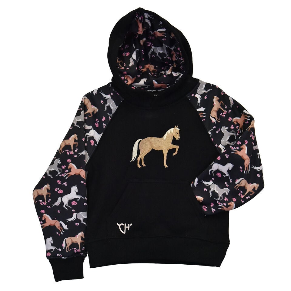 Cowboy Hardware Toddler Girl's Horse Flowers Pullover Hoodie