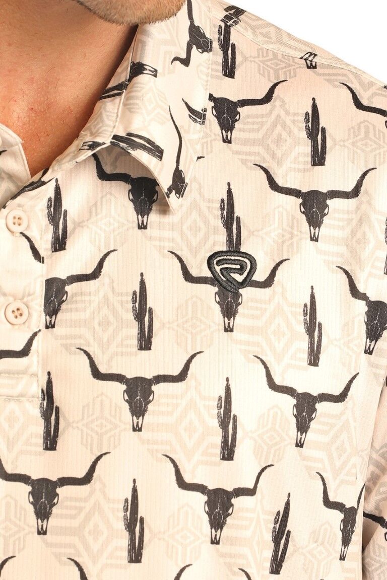 Rock & Roll Denim Men's Short Sleeve Skull Print Polo Shirt