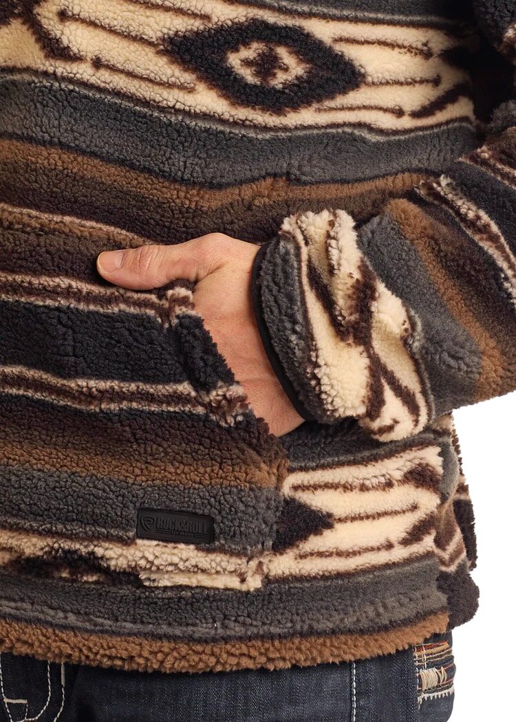 Rock & Roll Denim Men's Aztec Print Sherpa Pullover in Brown
