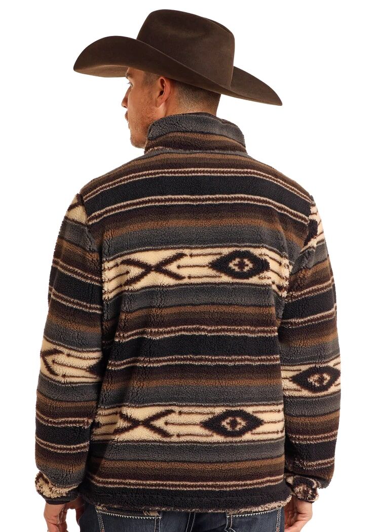 Rock & Roll Denim Men's Aztec Print Sherpa Pullover in Brown