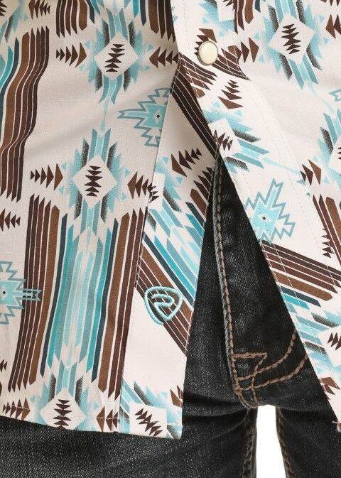 Rock & Roll Denim Men's Aztec Print Long Sleeve Snap Shirt