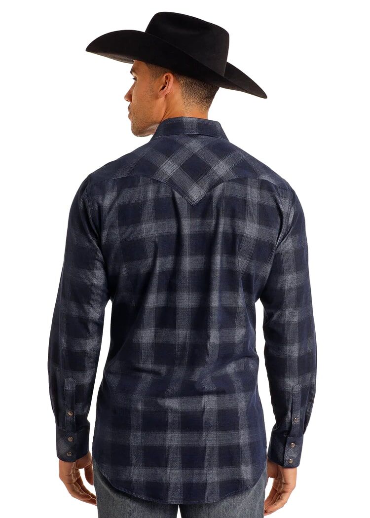 Rock & Roll Denim Men's Slim Fit Plaid Corduroy Long Sleeve Snap Shirt 