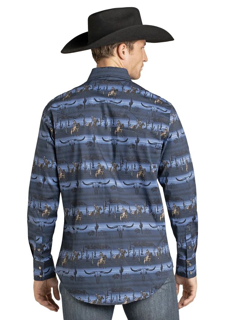 Rock & Roll Denim Men's Slim Fit Longhorn Cowboy Long Sleeve Snap Shirt