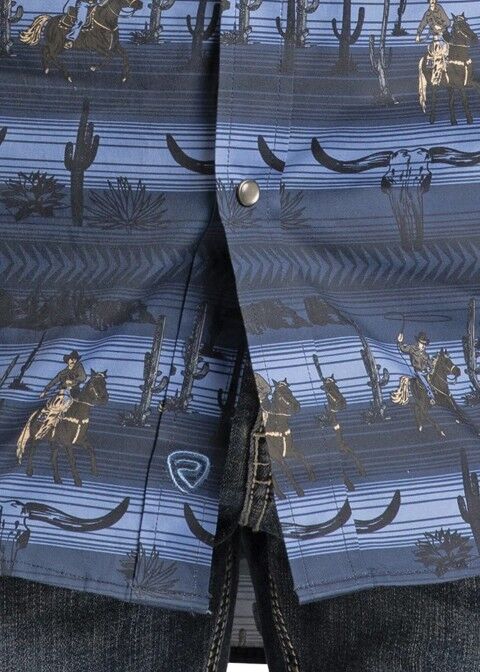 Rock & Roll Denim Men's Slim Fit Longhorn Cowboy Long Sleeve Snap Shirt