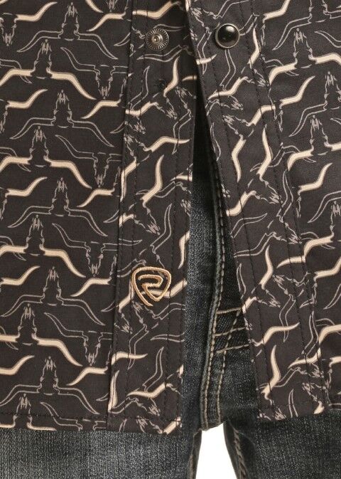 Rock & Roll Denim Men's Longhorn Print Short Sleeve Snap Shirt