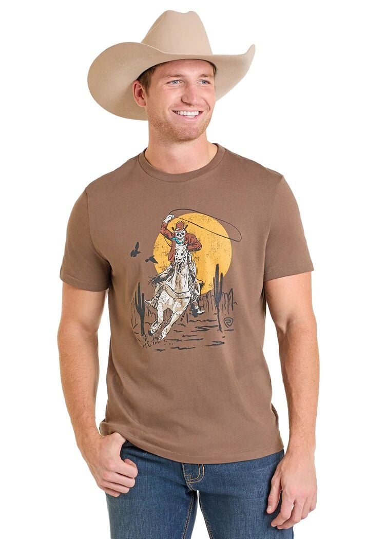 Rock & Roll Denim Men's Skeleton Bronco Rider Graphic T-Shirt