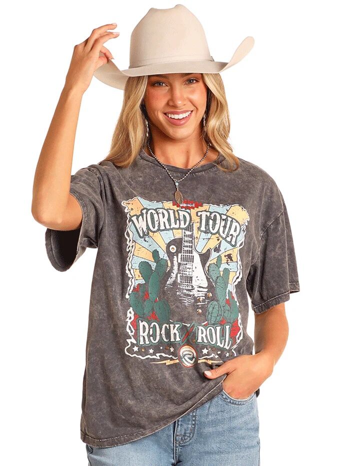 Rock & Roll Denim Women's Oversized Graphic T-Shirt With Studs