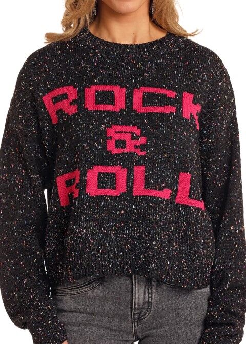 Rock & Roll Denim Women's Rock & Roll Confetti Speckled Sweater in Black