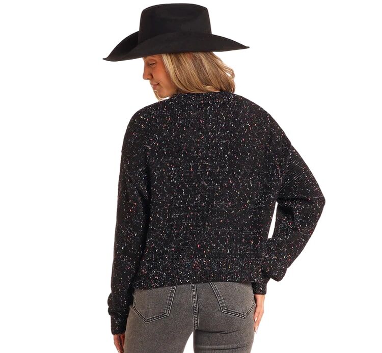 Rock & Roll Denim Women's Rock & Roll Confetti Speckled Sweater in Black