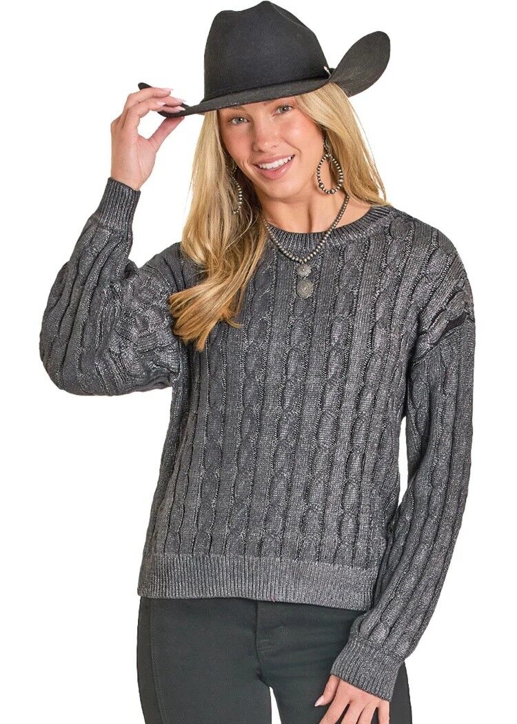 Rock & Roll Denim Women's Foil Cable Knit Sweater
