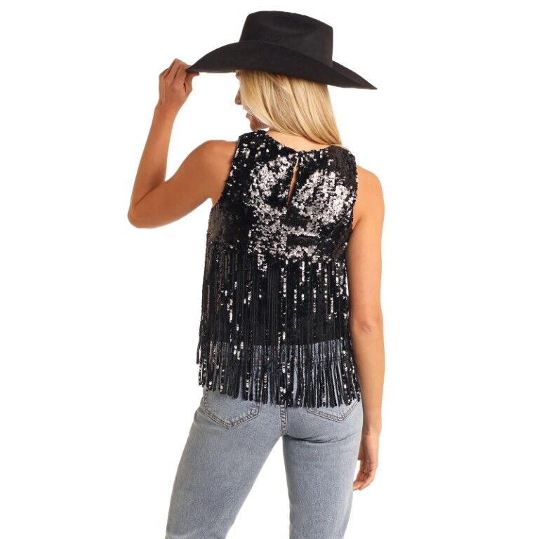 Rock & Roll Denim Women's Sequin Fringe Tank Top