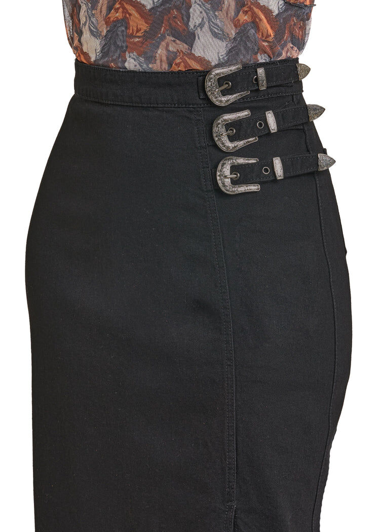 Rock & Roll Denim Women's Buckle Denim Maxi Skirt