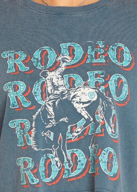 Rock & Roll Women's Rodeo Boxy Fringe Pullover in Blue