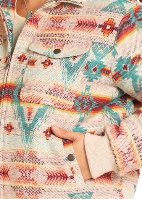 Rock & Roll Denim Women's Aztec Jacquard Bomber Jacket in Cream