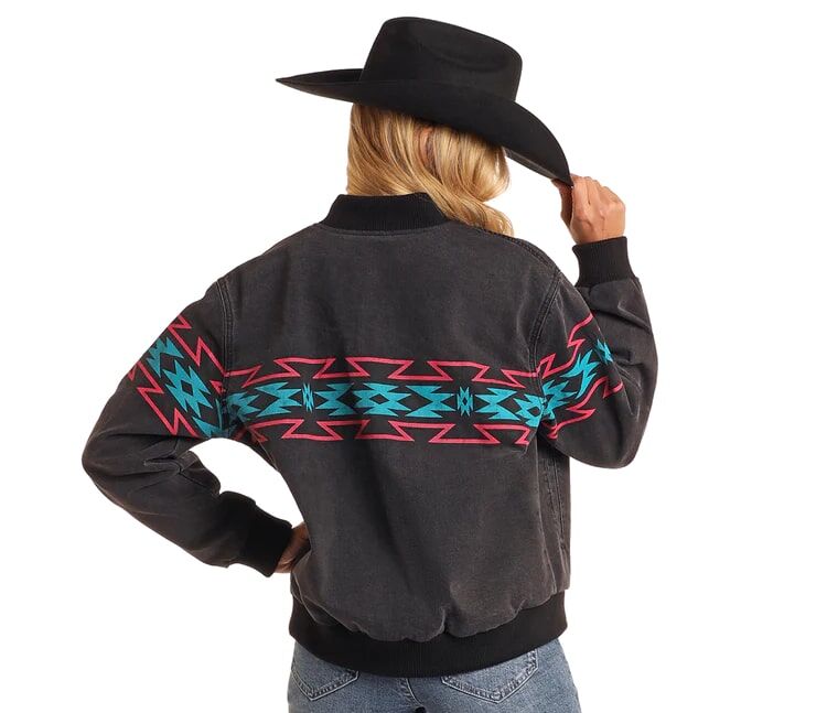 Rock & Roll Denim Women's Aztec Border Print Jacket in Black