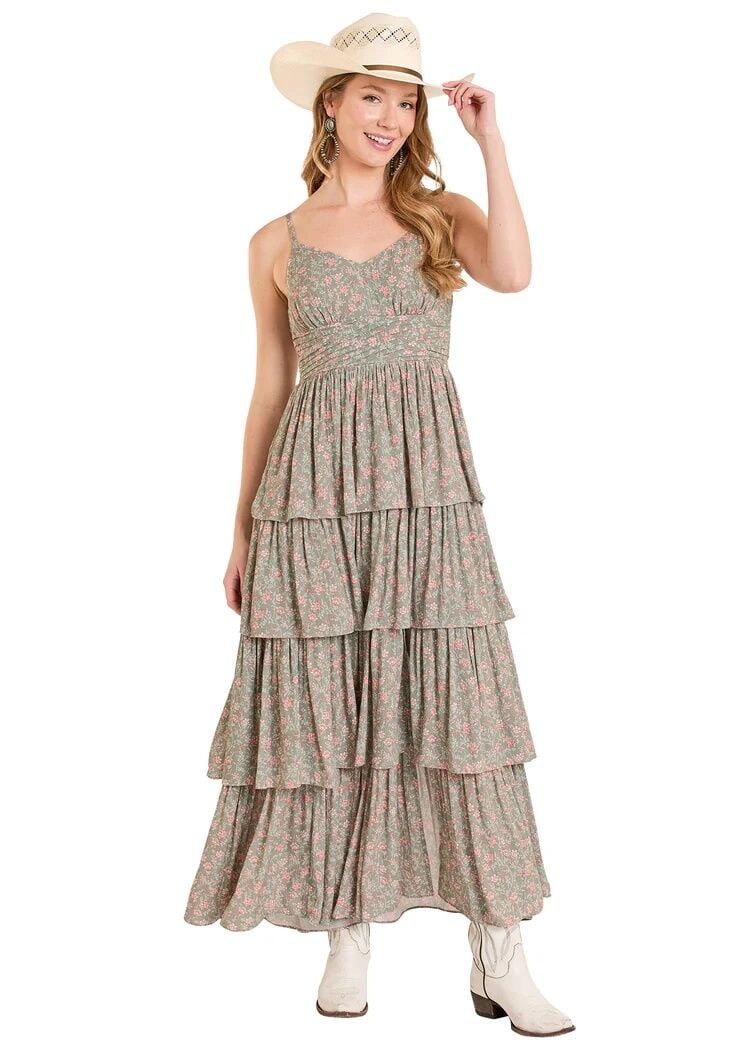 Rock & Roll Denim Women's Tiered Floral Maxi Dress