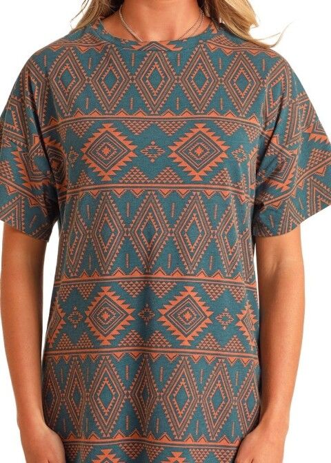 Rock & Roll Denim Women's Aztec Print T-Shirt Dress