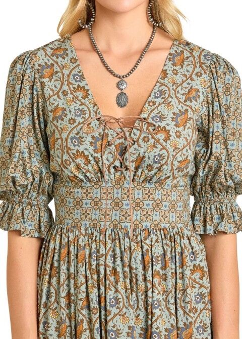 Rock & Roll Denim Women's Mixed Print Maxi Dress