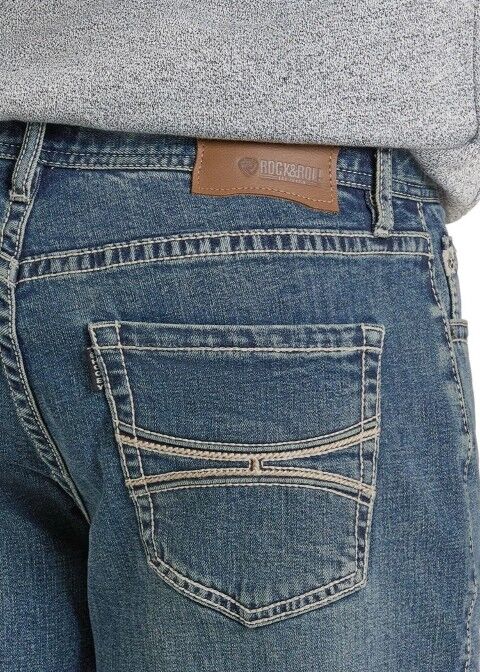 Rock & Roll Denim Men's Hooey Relaxed Fit Raised Embroidery Pocket Stackable Bootcut Jean