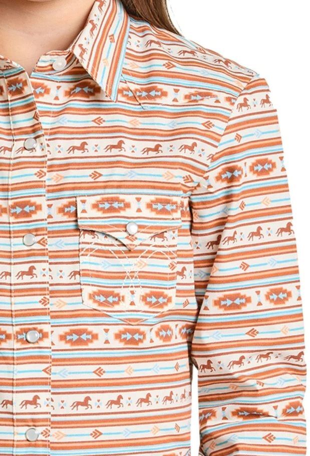 Panhandle Slim Girl's Southwestern Long Sleeve Snap Shirt