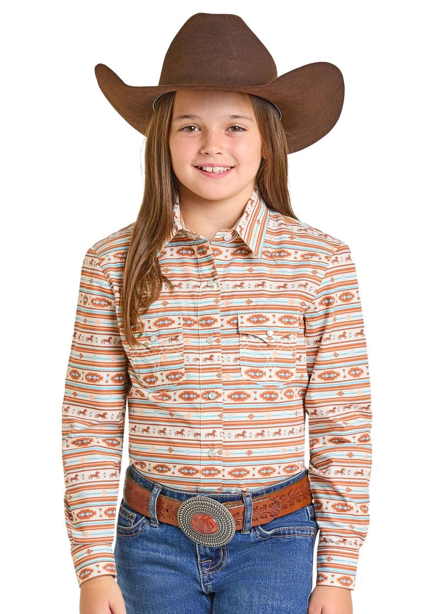 Panhandle Slim Girl's Southwestern Long Sleeve Snap Shirt
