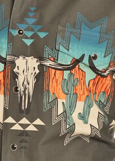Panhandle Slim Men's Aztec Skull Border Shirt