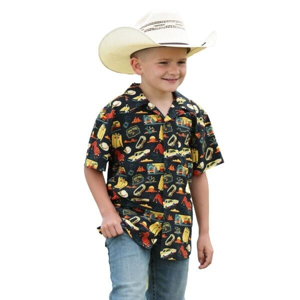 Cinch Boy's Western Print Short Sleeve Button-Down Camp Shirt