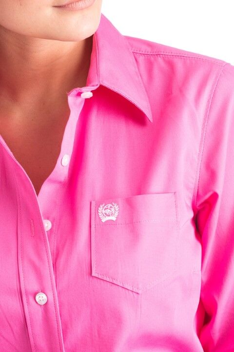 Cinch Women's Solid Button Down Western Shirt in Pink