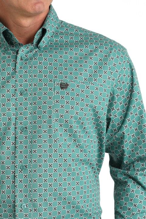 Cinch Men's Geometric Print Button Down Western Shirt in Green