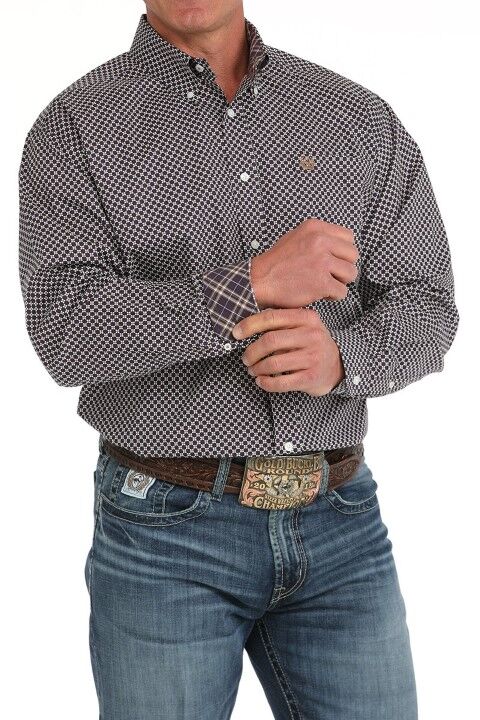 Cinch Men's Floral Print Button Down Shirt in Purple