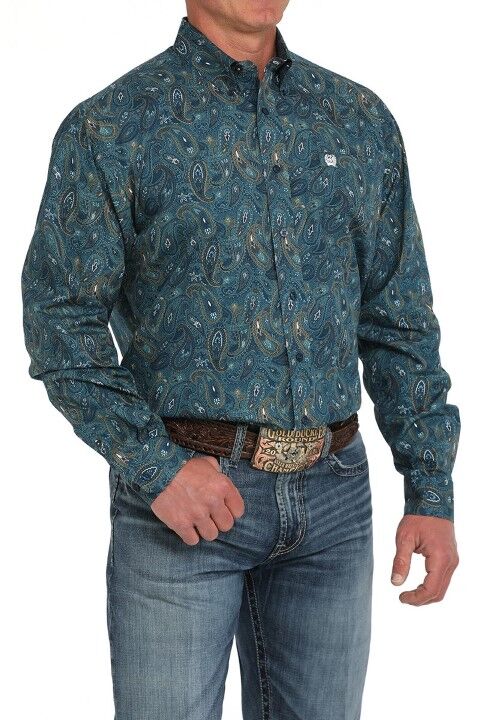 Cinch Men's Paisley Print Button Down Western Shirt in Blue