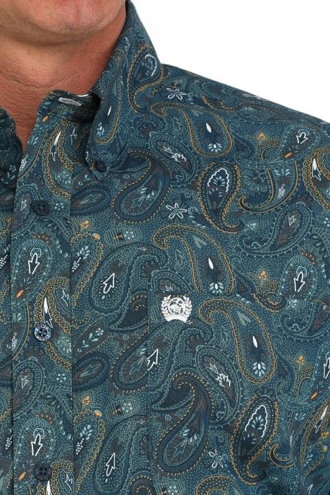 Cinch Men's Paisley Print Button Down Western Shirt in Blue