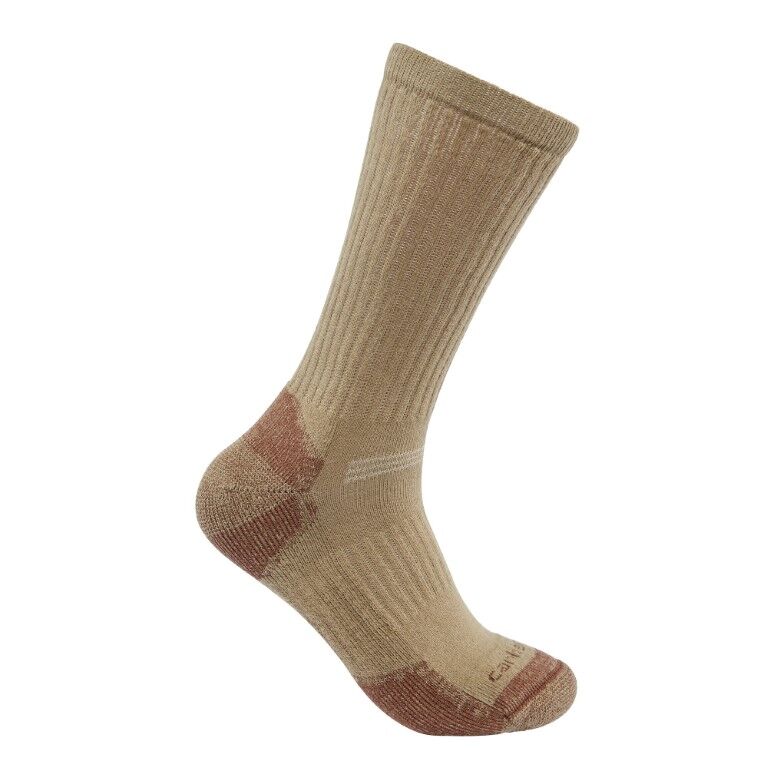 Carhartt Men's Midweight Cotton Blend Crew Sock 3-Pk in Khaki